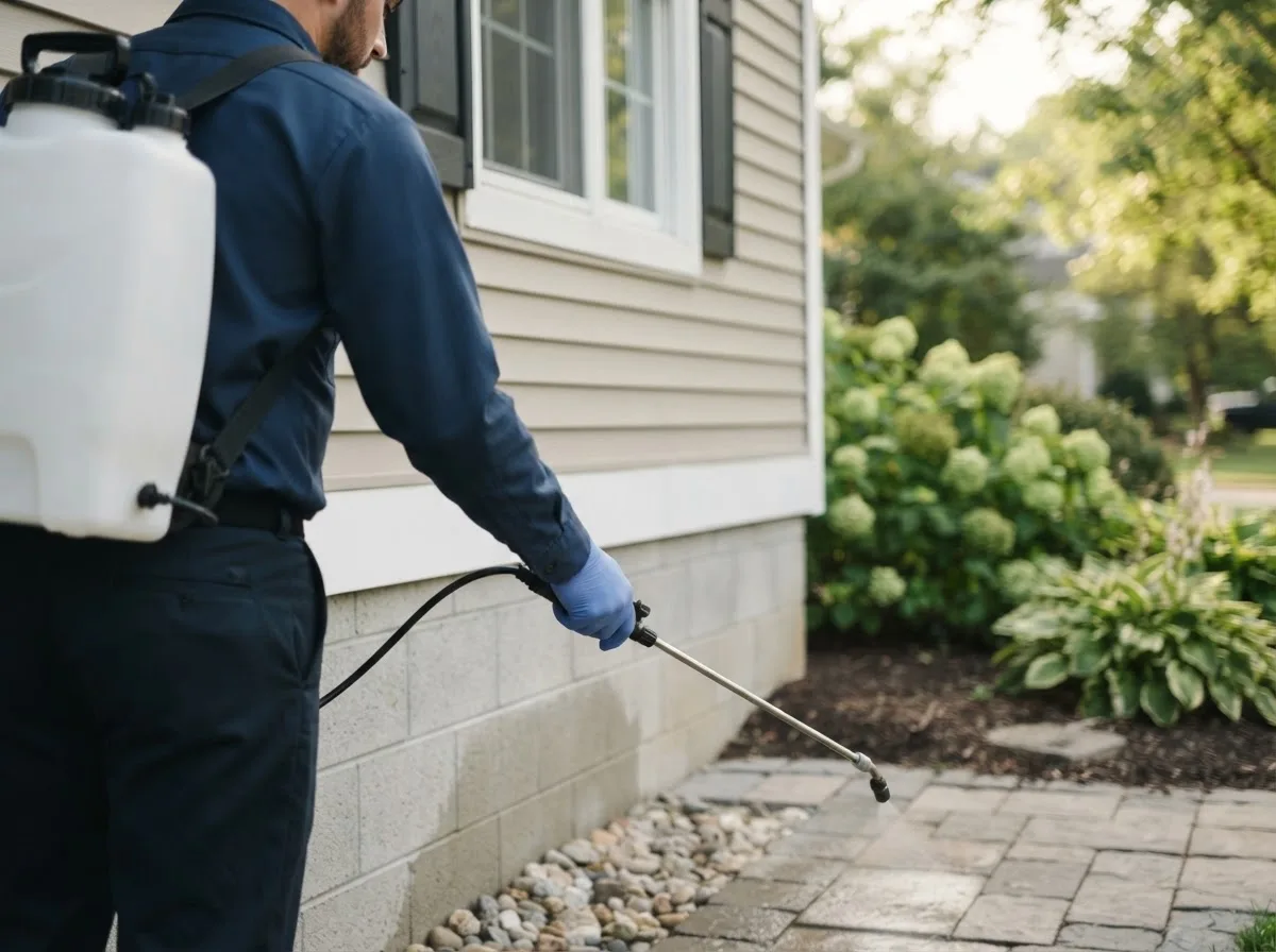 Pest control technician inspecting a home in Edison, OH